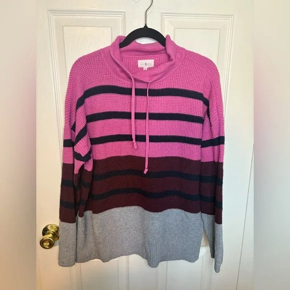 Lou & Grey Colorblock Waffle Funnel Neck Sweater | Size XL - Picture 3 of 12